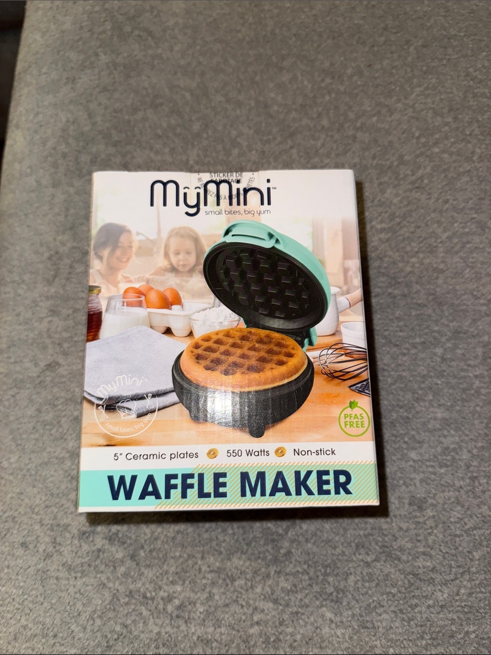 Mint & Black Waffle Maker - Compact 5" Non-Stick Waffle Iron
